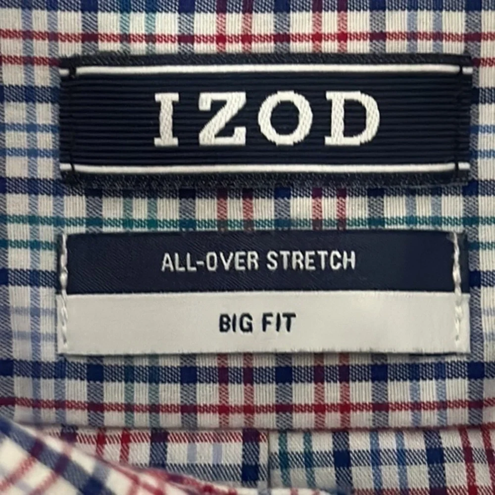 Men's BIG FIT Dress Shirt Stretch plaid (Big) 18 34/35  ‎ Red white blue
